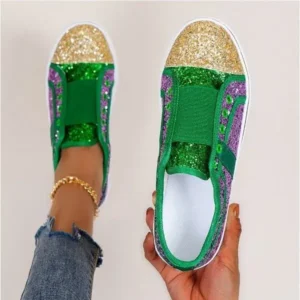 Techshoppy Women Fashion Large Size Casual Sequin Stitching Set Of Feet Flat Shoes