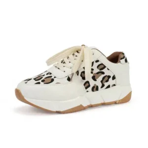 Techshoppy Women Fashion Autumn And Winter Leopard Leather Stitching Sneakers