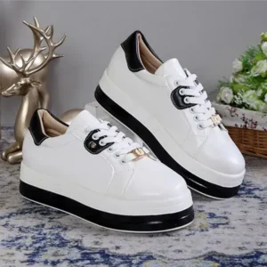 Techshoppy Women Fashion Round Toe Platform Colorblock Lace-Up Low Top Sneakers