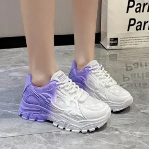 Techshoppy Women Fashion Platform Gradient Lace-Up Sneakers