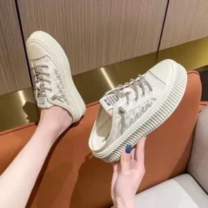 Techshoppy Women Fashion Round Toe Breathable Lace Mesh Sneakers