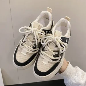 Techshoppy Women Fashion Retro Platform Lace-Up Sneakers