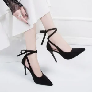 Techshoppy Women Fashion Solid Color Plus Size Strap Pointed Toe Suede High Heel Sandals Pumps