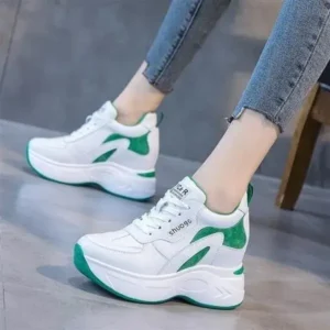 Techshoppy Women Fashion Round Toe Platform Medium Heel Lace-Up Colorblock Sneakers