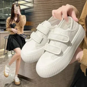 Techshoppy Women Fashion Round Toe Thick Sole Velcro Pu Sneakers