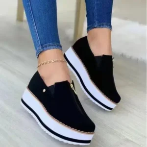 Techshoppy Women Fashion Retro Platform Mid Top Solid Color Sneakers