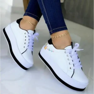 Techshoppy Women'S Fashion Round Toe Thick Sole Shallow Lace-Up Casual Sneakers