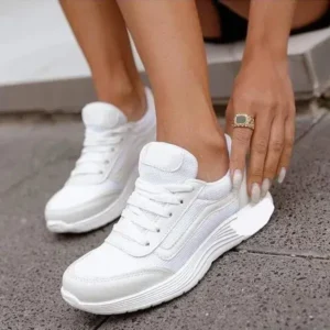 Techshoppy Women Casual Breathable Mesh Upper Flat Solid Color Sneakers