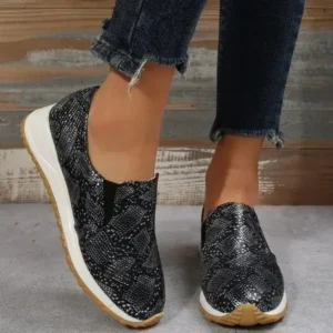 Techshoppy Women'S Fashion Snake Print PU Leather Flat Sneakers