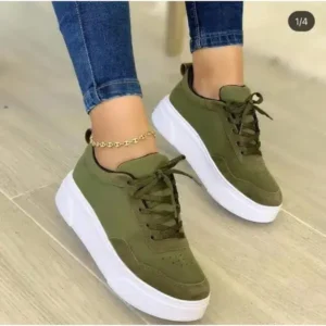 Techshoppy Women'S Fashion Casual Round Toe Thick-Soled Lace Up Canvas Sneakers