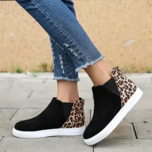 Techshoppy Women Fashion Round Toe Leopard Flat Elastic Slip-On Sneakers