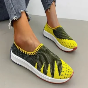 Techshoppy Women Fashion Fly Knit Breathable Platform Low Top Sneakers