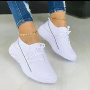 Techshoppy Women Fashion Breathable Lace-Up Flat Mesh Sneakers