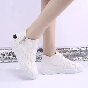 Techshoppy Women Fashion Round Toe Mid-Top Canvas Raw Edge Elastic Sneakers