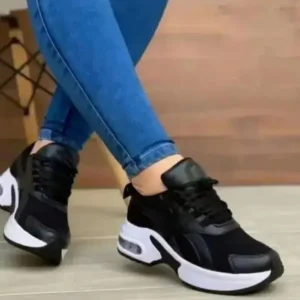 Techshoppy Women Fashion Round Toe Solid Color Mesh Thick-Soled Low Top Sneakers