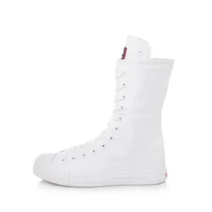 Techshoppy Women Casual Side Zip Mid-Top Canvas Mid-Calf Boots