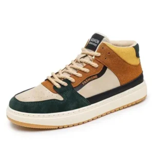 Techshoppy Men'S Fashion Breathable Color Block Pu Sneakers