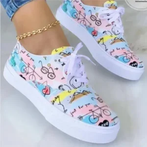 Techshoppy Graffiti Print Platform Canvas Shoes