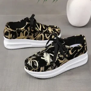 Techshoppy Casual Graffiti Round Toe Platform Plus Size Sneakers