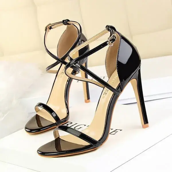 Techshoppy Women Fashion Sexy Hollow Cross Stiletto Heel Sandals