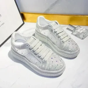 Techshoppy Women Fashion Sparkling Rhinestones Decorative Lace-Up Design Platform Sneakers