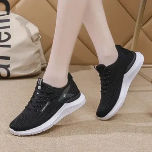 Techshoppy Women Sports Casual Lace Up Design Mesh Breathable Wedge Sneakers