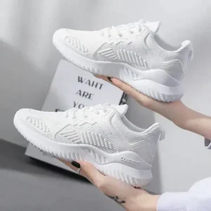 Techshoppy Women Fashion Sports Lace Up Design Mesh Breathable Platform Sneakers