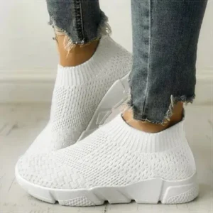 Techshoppy Women Casual Sports Knit Design Mesh Breathable Solid Color Sneakers