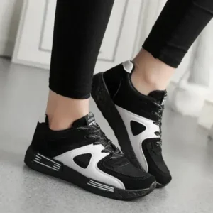 Techshoppy Women Fashion Sports Lace Up Design Mesh Breathable Wedge Platform Sneakers