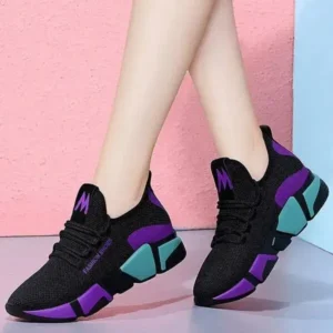 Techshoppy Women Fashion Casual Lace-Up Design Mesh Breathable Color Blocking Platform Running Sneakers