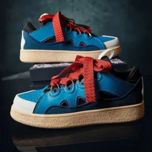 Techshoppy Couple Fashion Lace-Up Design Color Blocking Breathable Round Toe Platform Sneakers