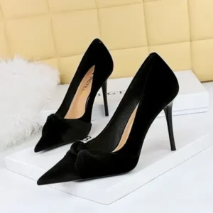 Techshoppy Women Fashion Sexy Plus Size Pointed Toe Suede Bow High Heels Shoes