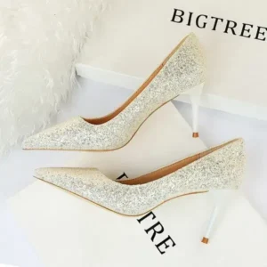 Techshoppy Women Fashion Plus Size Sexy Sequin Point-Toe Shoes