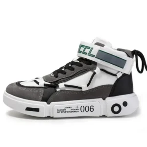 Techshoppy Men Fashion Colorblock High Top Pu Sneakers