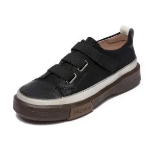 Techshoppy Women Vintage Casual Velcro Design Round Toe Color Blocking Platform Genuine Leather Sneakers