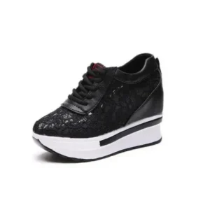 Techshoppy Women Sexy Lace Design Lace-Up Breathable Wedge Platform Sneakers