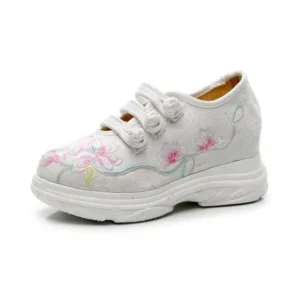 Techshoppy Women Casual Flower Embroidered Round Toe Platform Canvas Sneakers