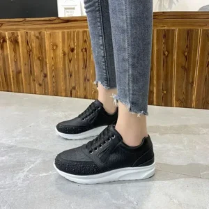 Techshoppy Women Casual Rhinestone Decor Fashion Plus Size Sports Running Shoes Round Toe Sneakers