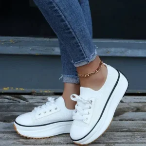 Techshoppy Women Simple Casual Knit Upper Thick-Soled Lace-Up Sneakers