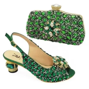 Techshoppy Fashion Rhinestone Design Party Women High Heel Peep Toe Sandals And Clutch Evening Bag Set