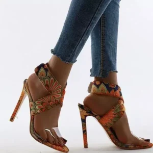 Techshoppy Women Fashion Plus Size Floral Point Toe High Heel Sandals