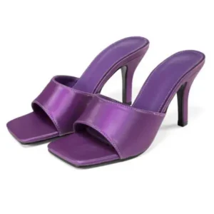 Techshoppy Women Sexy Square Head Purple Stiletto Slippers