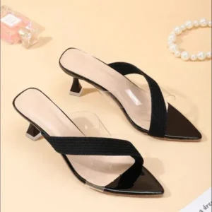 Techshoppy Women Fashion Cross Transparent Design Pointed Toe High Heel Slippers