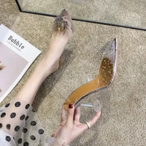 Techshoppy Women Fashion Sexy Rhinestone Decorative Pointed Toe Transparent High Heel Sandals