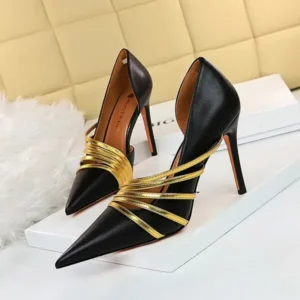 Techshoppy Women Fashion Sexy Pointed Toe Hollow Design Stiletto Shoes