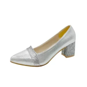 Techshoppy Women Fashion Casual Sequins Pointed Toe Pumps With Chunky Heels