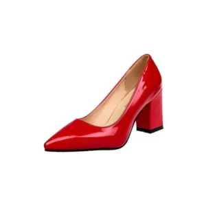 Techshoppy Women Fashion Basic PU Solid Color Pointed Toe Chunky Heel Pumps