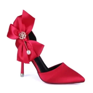 Techshoppy Women Fashion Elegant Solid Color PU Pointed Toe Bowknot Pumps