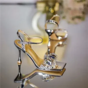 Techshoppy Women Fashion Sexy PU Rhinestone Square Toe Ankle Strap Buckle Stiletto Heel Sandals