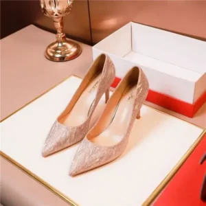 Techshoppy Women Fashion Elegant Solid Color PU Sequin Pointed Toe Stiletto Heel Pumps